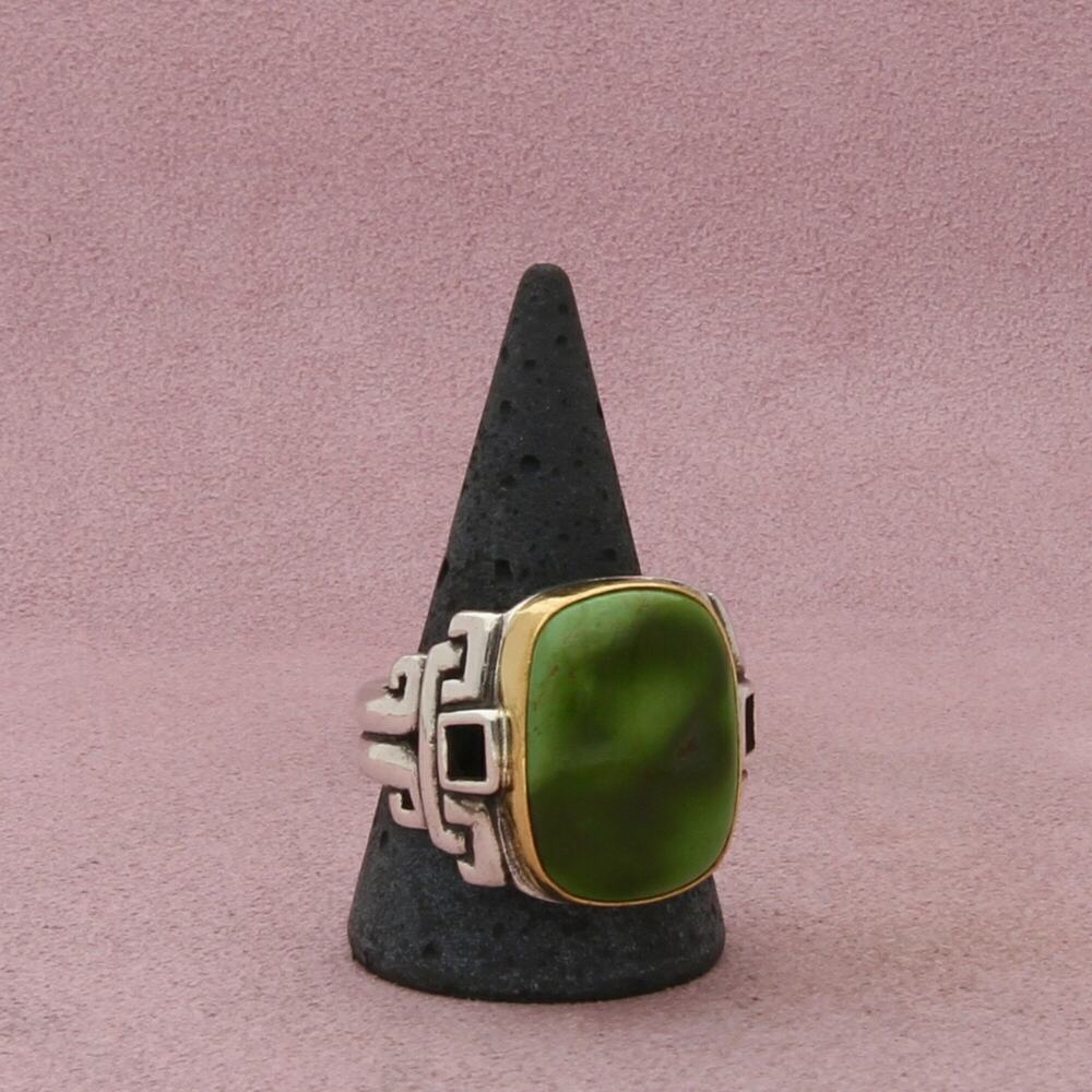 sterling silver mens vintage artisan two tone green turquoise ring size 13